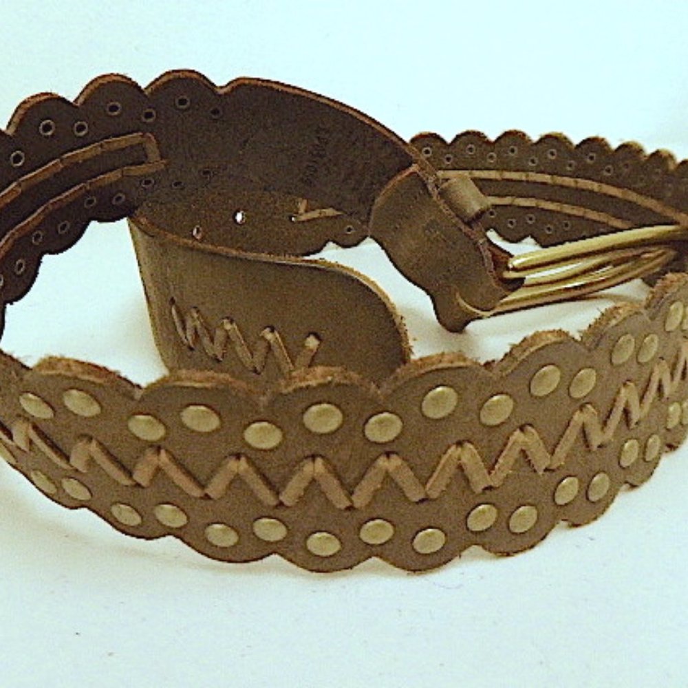 LINEA PELLE leather BELT woven olive studded S new